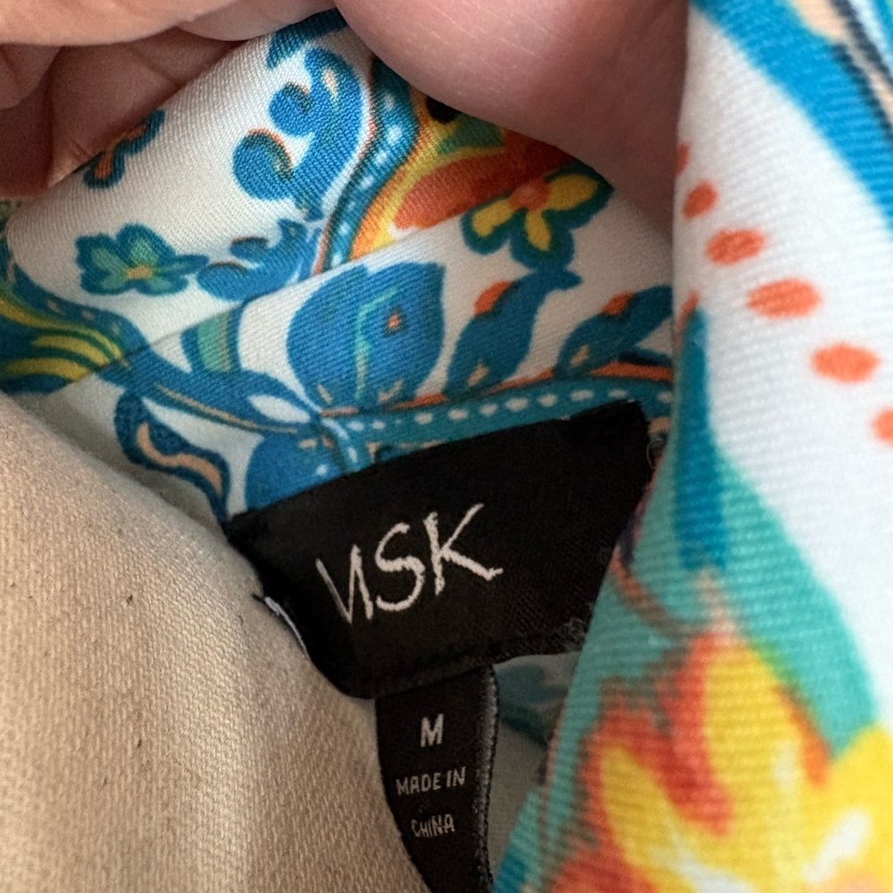 MSK Teal and White Floral Collared Midi Dress with Orange Accents - Picture 5 of 6
